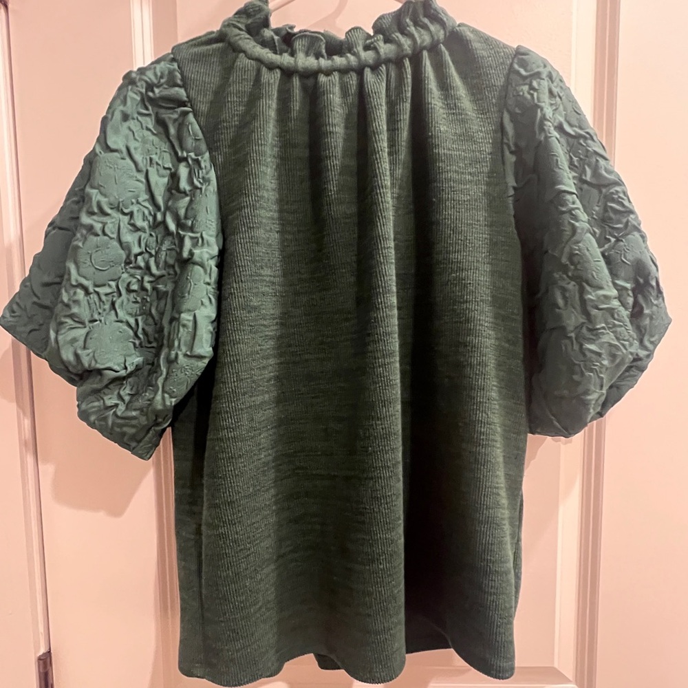 THML Forest Green Textured Sleeve Blouse